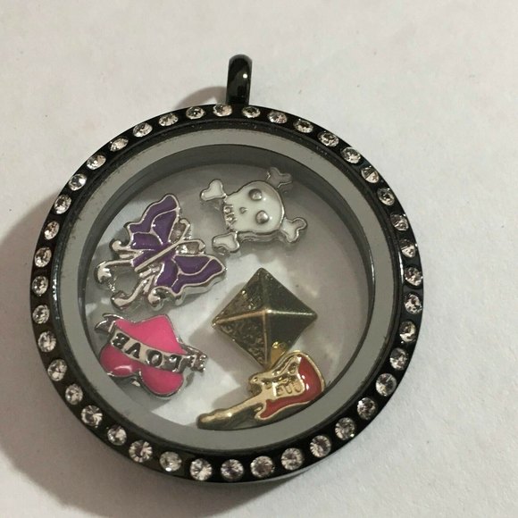 ROUND LIVING MEMORY Floating Charm LOCKET STAINLESS STEEL Goth - Picture 1 of 4